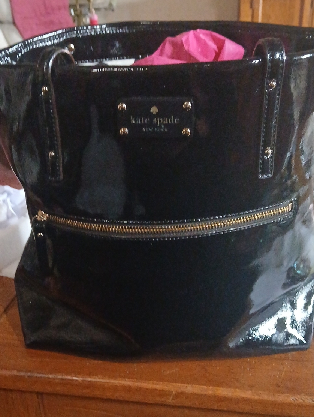 kate spade Black Patent Leather Tote with Gold Hardware